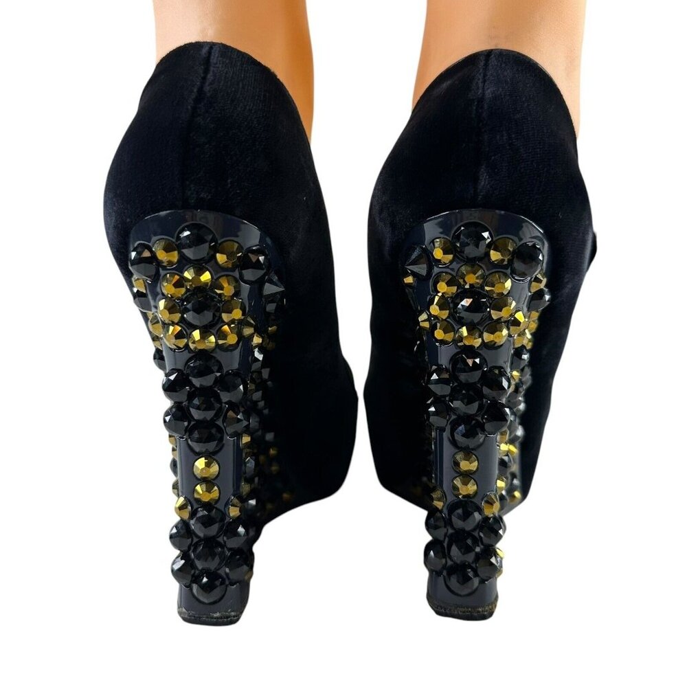 LOUIS VUITTON Wedge Pumps Heel Beaded Velvet Black Size EU 36/US 5.5 Cross Strap - Picture 4 of 17